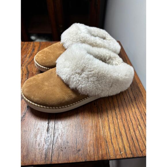 Warm winter OluKai z7977 Womens Tan leather sz 6 slipper house shoes Y2k - Picture 6 of 7